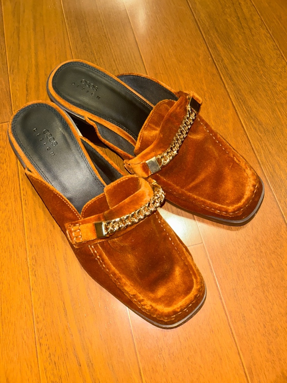 ASOS Velvet Chain-Trim Mule - Burnt Orange